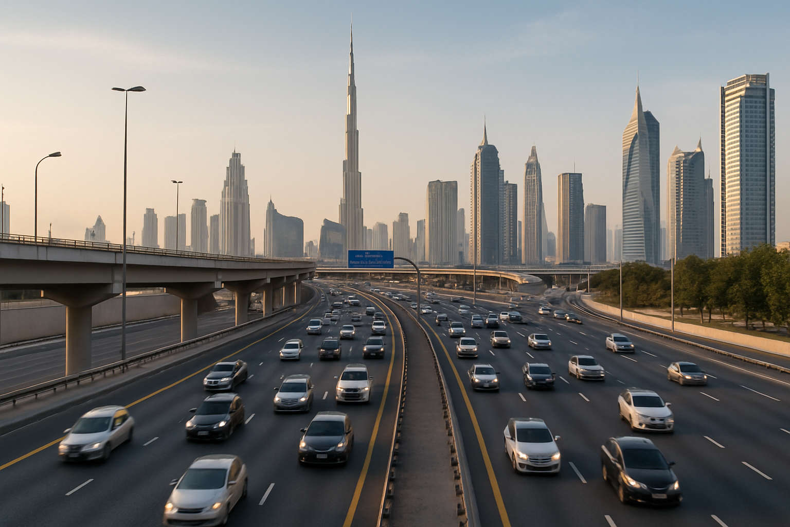 Modern Dubai highway with flowing traffic